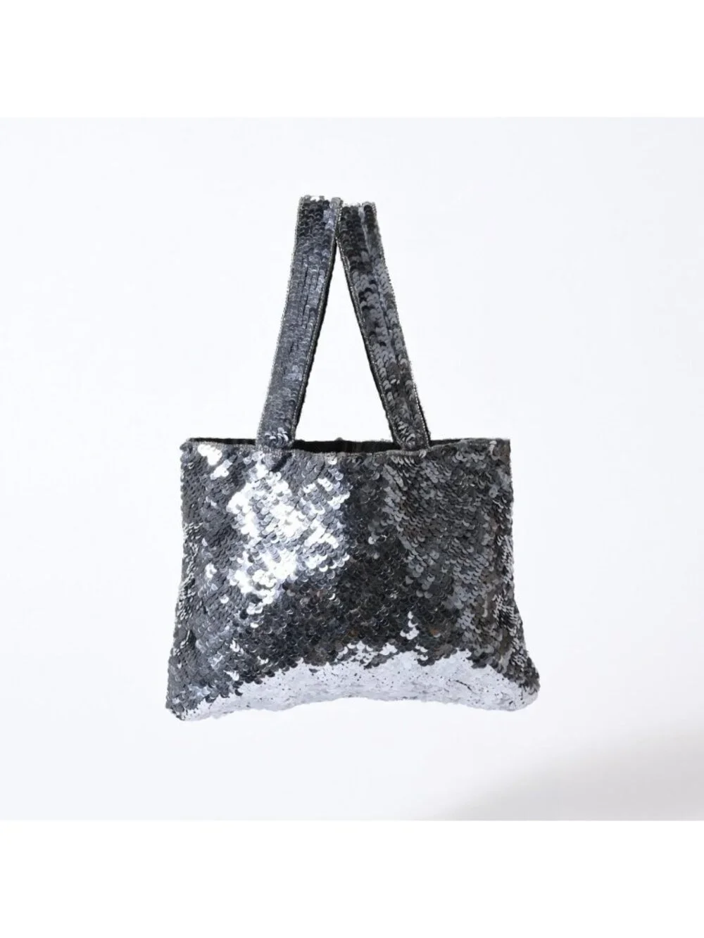 Chanel Sequin Handbag CC Logo Rhinestone Silver Clear